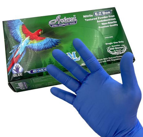 10,000 Medium Blossom Avianz E-Z Don Blue Nitrile Powder Free Examination Gloves (50 Boxes) *Bulk Special*