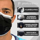 50 4-Ply ASTM Level 3 Black w/ White Stripe Surgical Masks by PlastCare USA