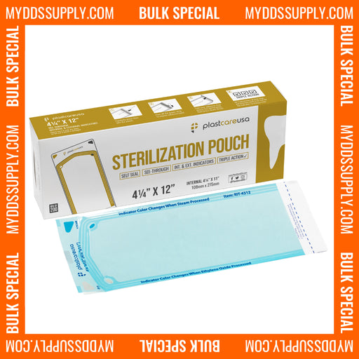 10,000 4.25" x 11" Self-Sealing Sterilization Pouches for Autoclave  by PlastCare USA *Bulk Special* - My DDS Supply
