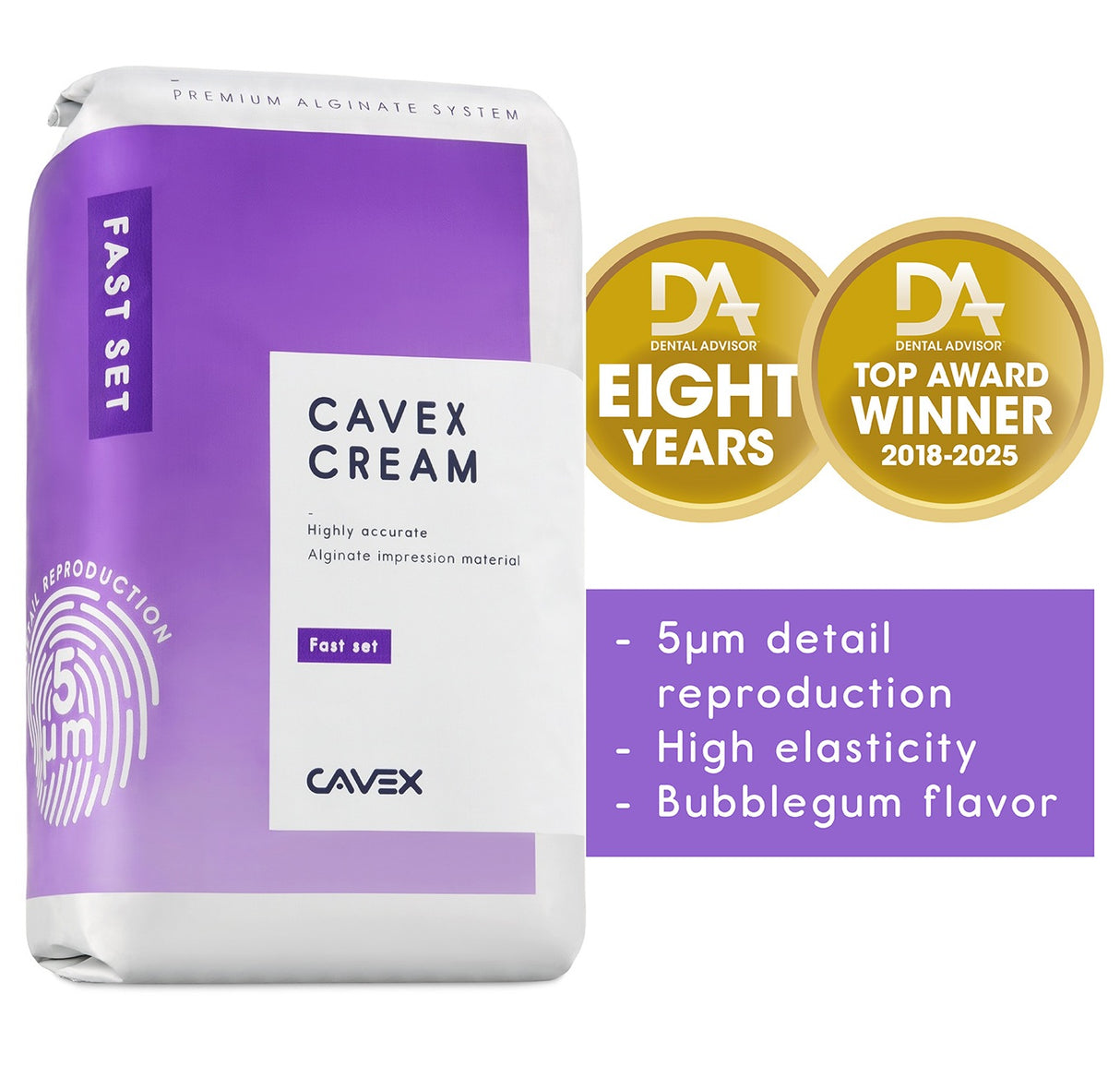 Cavex Cream Fast‑Set Alginate 500 g – Dust‑Free, Bubble‑Gum Scent, 5 µm Detail, Scannable (Pack of 2)