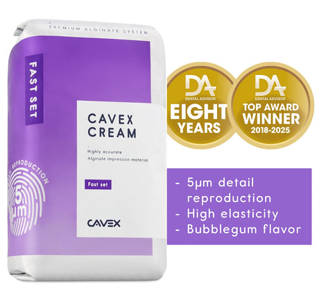Cavex Cream Fast‑Set Alginate 500 g – Dust‑Free, Bubble‑Gum Scent, 5 µm Detail, Scannable (Pack of 2)