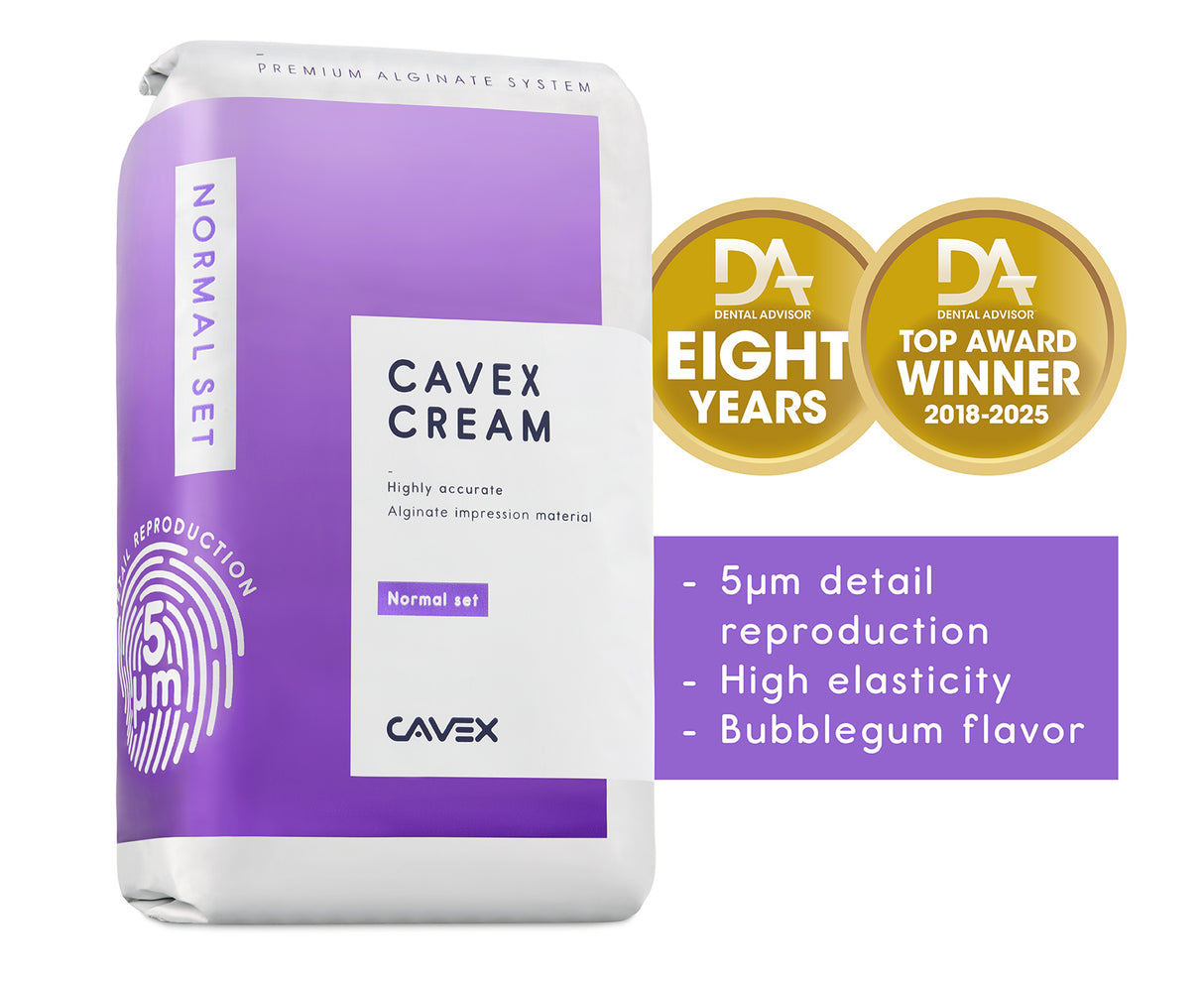 Cavex Cream Regular‑Set Alginate 500 g – Dust‑Free, Bubble‑Gum Scent, 5 µm Detail, Scannable (Pack of 2)