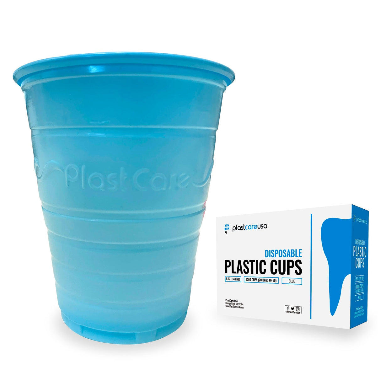 1000 Blue Plastic Disposable Ribbed Drinking Dental Cups, 5 Oz by PlastCare USA - My DDS Supply