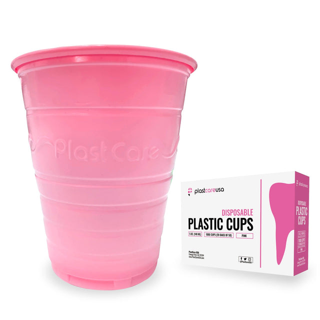 Pink 5 oz ribbed plastic dental cups