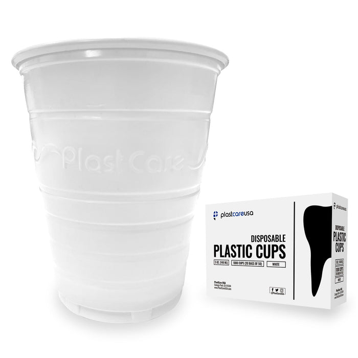 1000 White Plastic Disposable Ribbed Drinking Dental Cups, 5 Oz by PlastCare USA - My DDS Supply