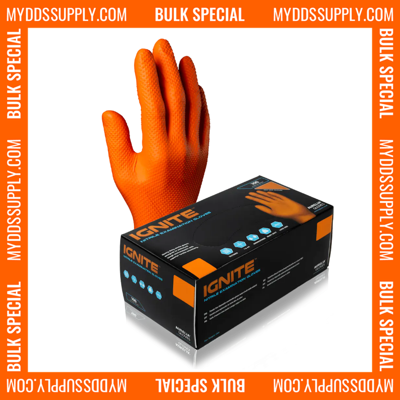 6000 Medium Aurelia Ignite 7 mil Orange Heavy Duty Grip Diamond Texture Nitrile Gloves (60 Boxes) *Bulk Special*