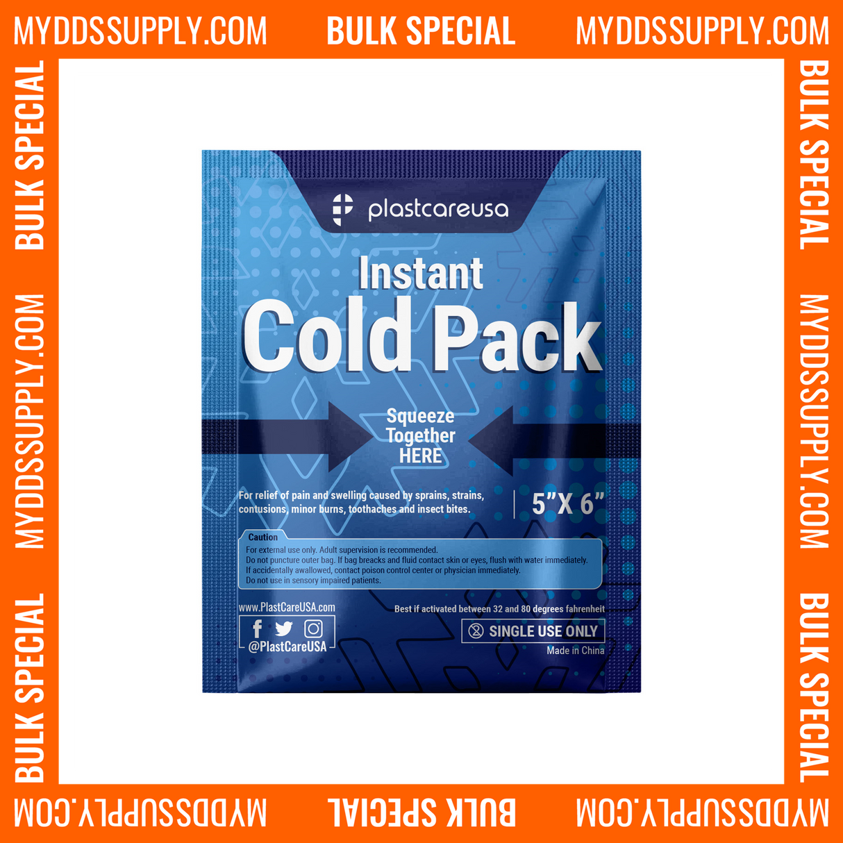 100 Bulk 5" x 6" Instant Cold Packs for Pain Relief, Swelling, Sprains (4 Cases of 25 Disposable Packs)