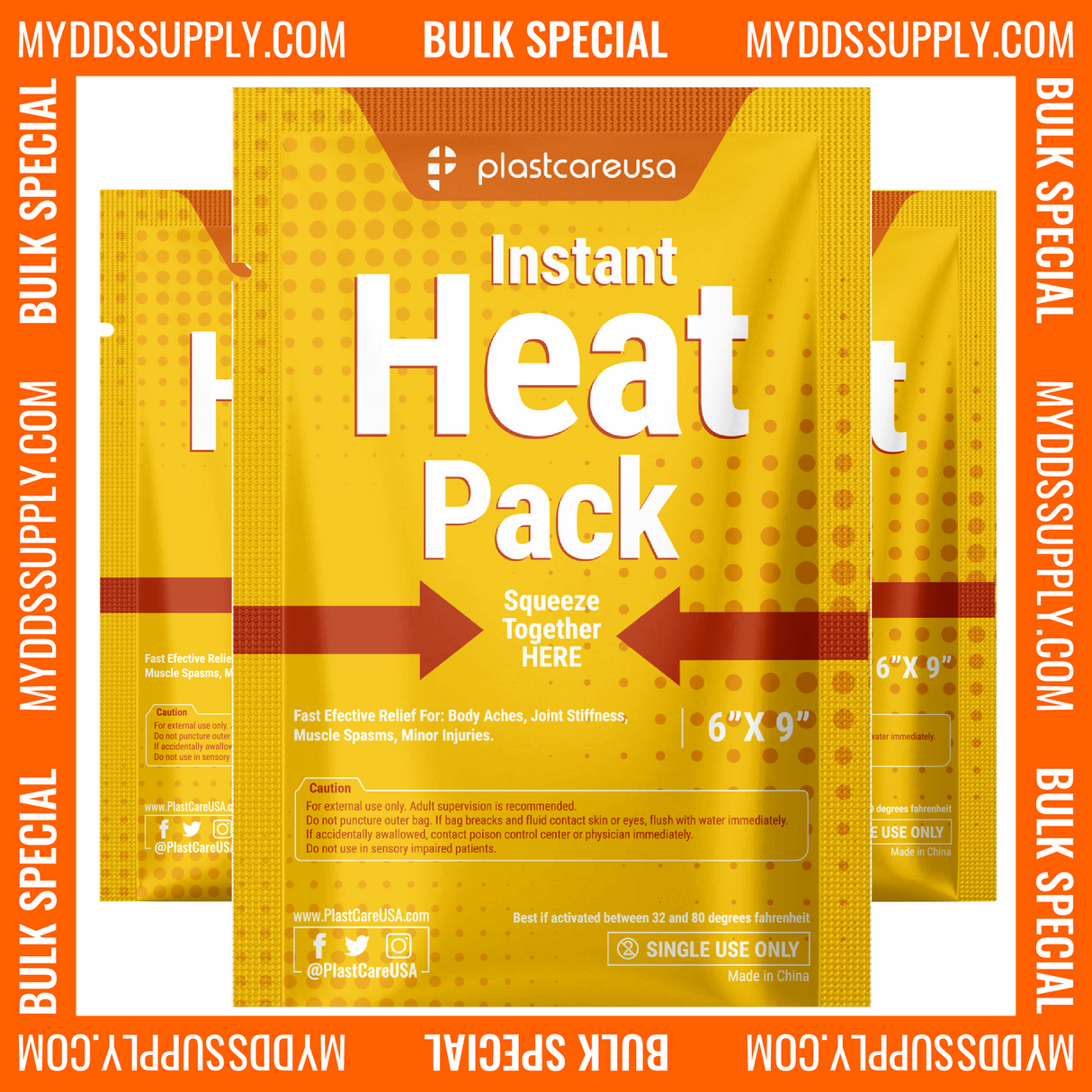 100 6" x 9" Instant Heat Packs for Pain Relief, Muscles, Sprains (4 Cases of 25)