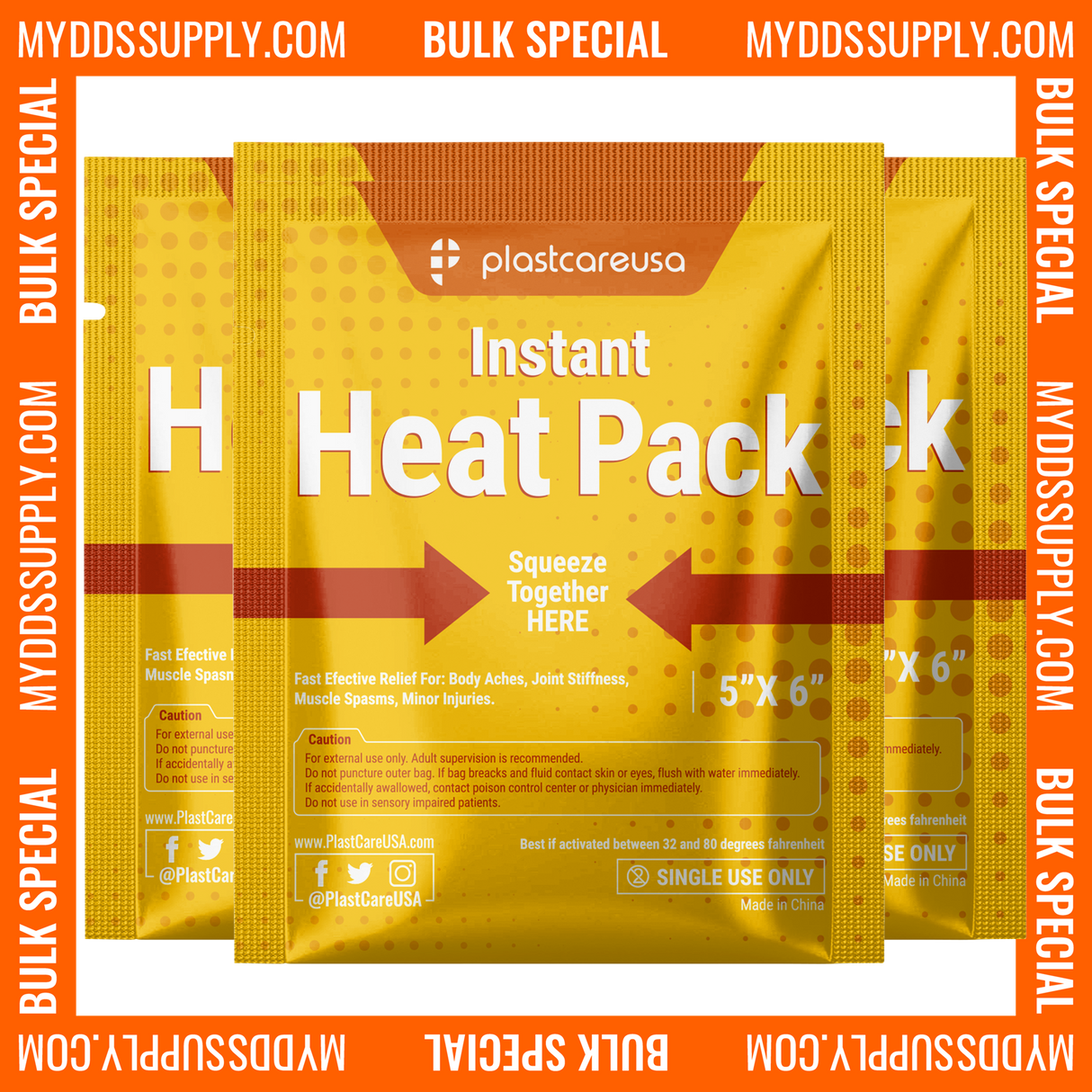 100 5" x 6" Instant Heat Packs for Pain Relief, Muscles, Sprains (4 Cases of 25)