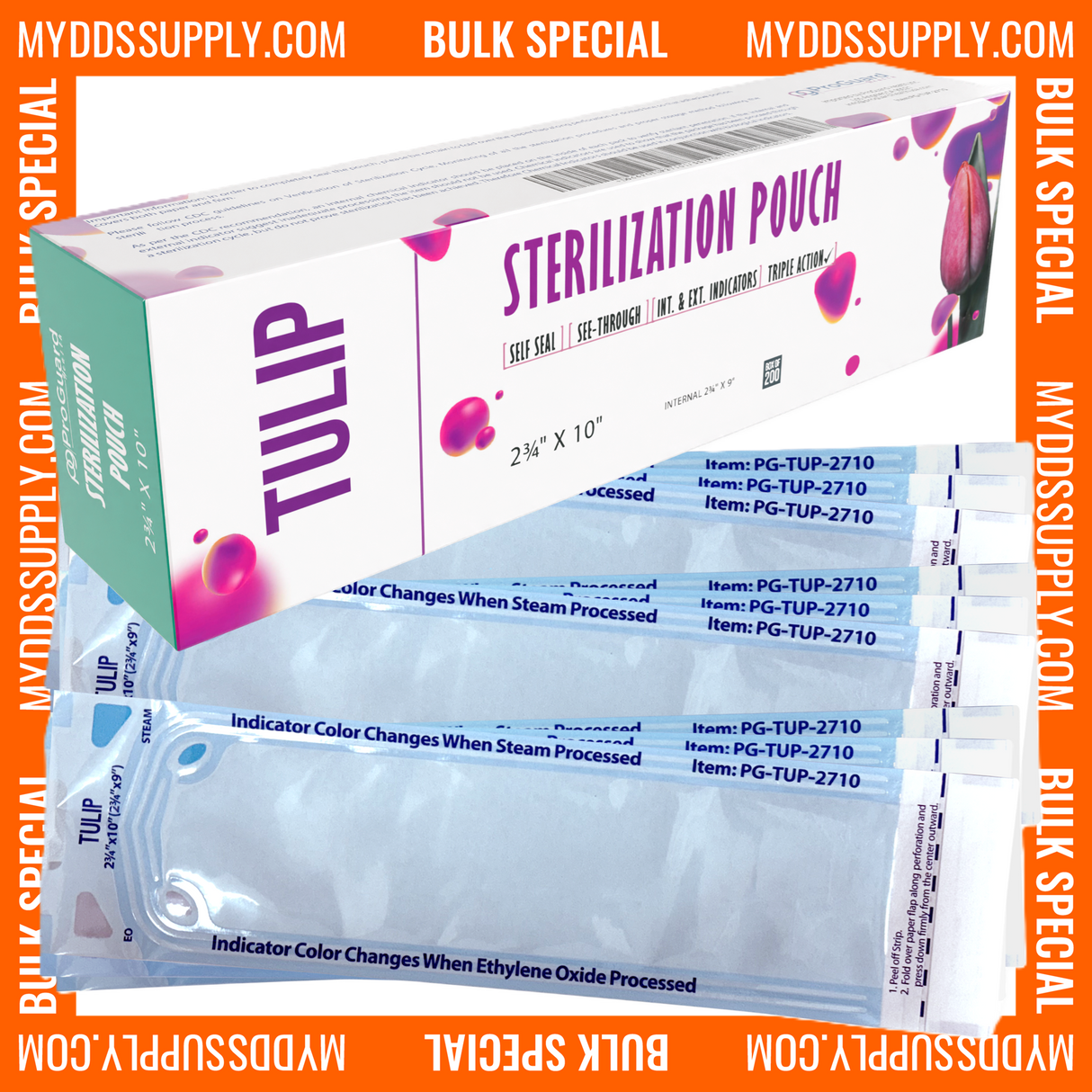 10,000 2.75" x 10" Self-Sealing Sterilization Pouches by TULIP (50 Boxes of 200) *Bulk Special*