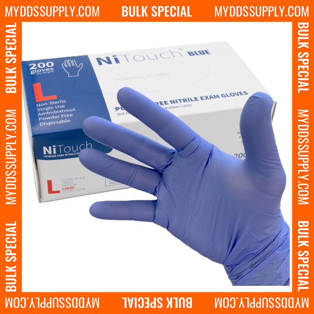 10,000 Large Nitouch Blue Nitrile 2.8 mil Powder Free Examination Gloves (50 Boxes of 200) *Bulk Special*