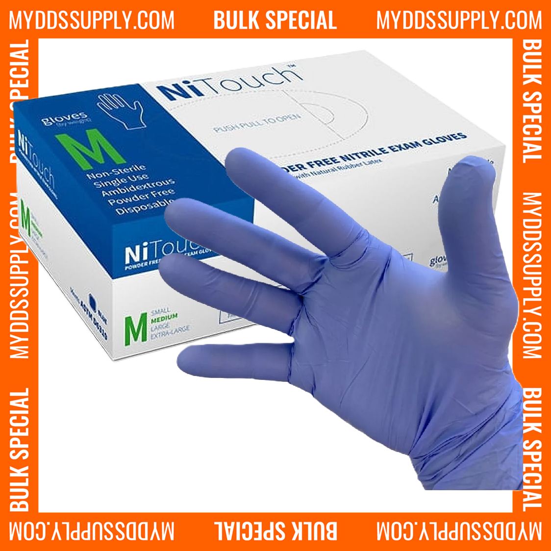 10,000 Medium Nitouch Blue Nitrile 2.8 mil Powder Free Examination Gloves (50 Boxes of 200) *Bulk Special*