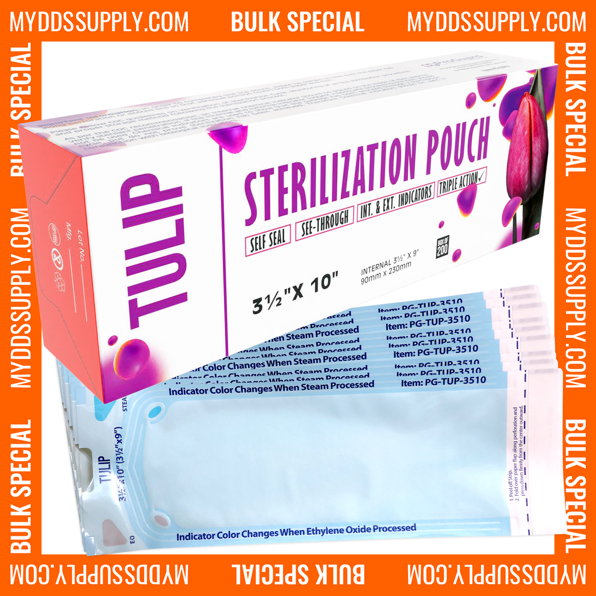 10,000 3.5" x 10" Self-Sealing Sterilization Pouches by TULIP (50 Boxes of 200) *Bulk Special*