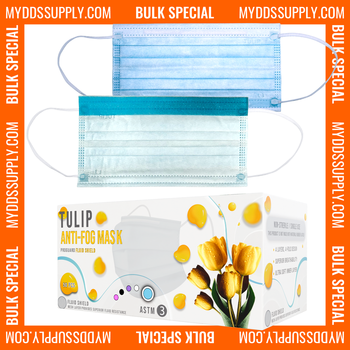 800 Blue Fluid Shield ASTM Level 3 Masks 4-Layer w/ Anti Fog Strip (20 Boxes of 40) *Bulk Special*