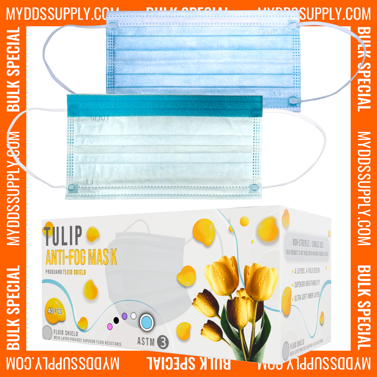 800 Blue Fluid Shield ASTM Level 3 Masks 4-Layer w/ Anti Fog Strip (20 Boxes of 40) *Bulk Special*