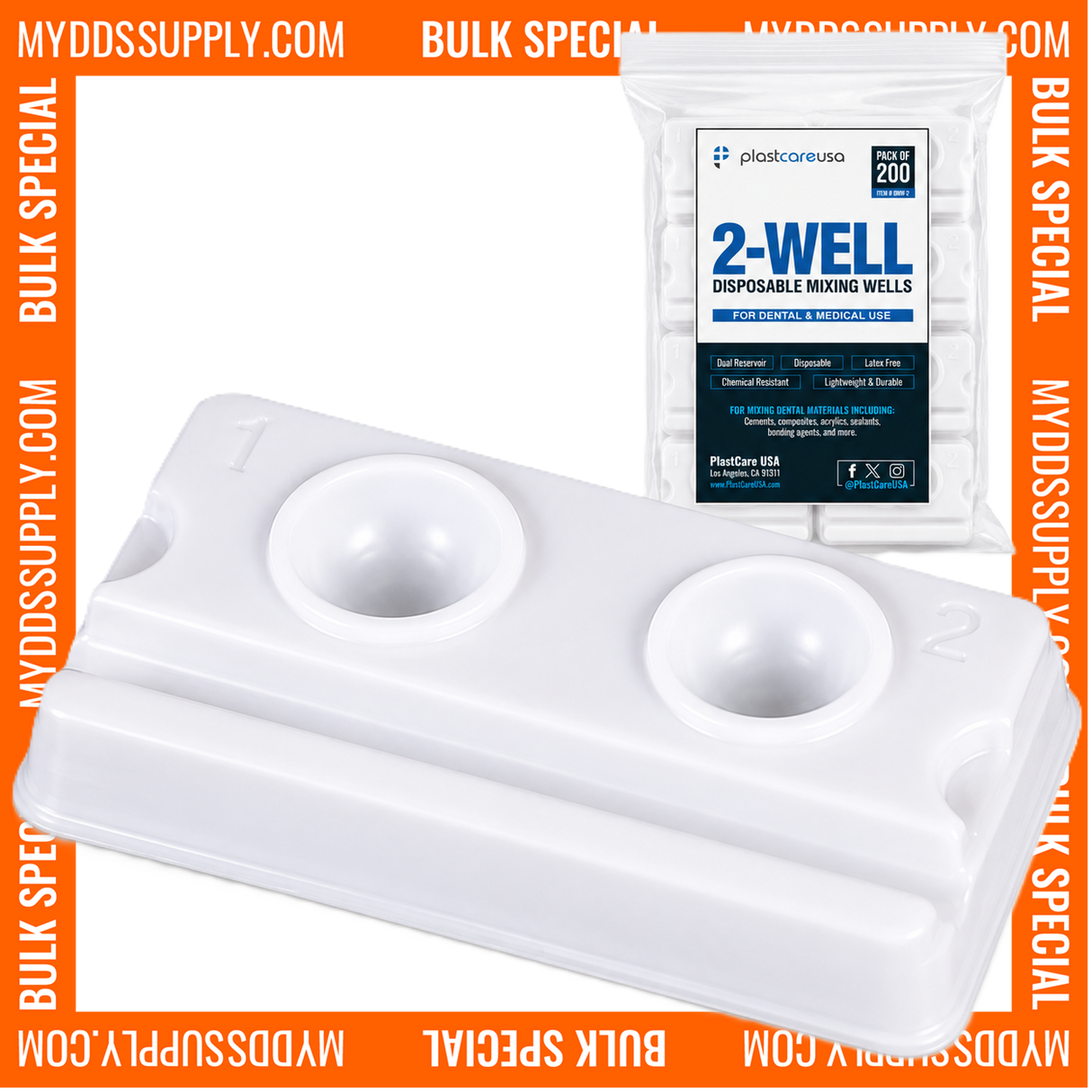 2000 Disposable Dental 2-Well Mixing Wells (10 Bags of 200) *Bulk Special*