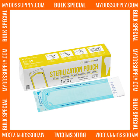 10,000 2.25" x 8" Self-Sealing Sterilization Pouches for Autoclave by PlastCare USA *Bulk Special* - My DDS Supply