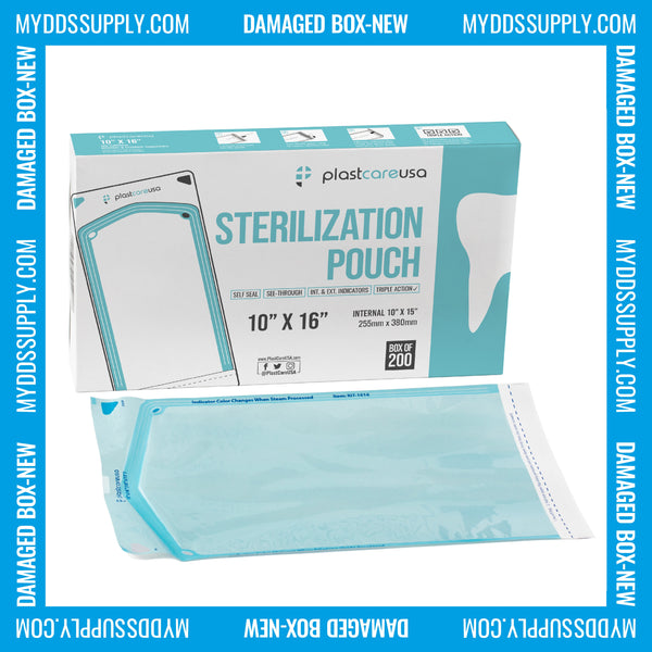 Worn Box-New 600 10" x 16" Self-Sealing Sterilization Pouches by PlastCare USA (Warehouse Deal) - My DDS Supply