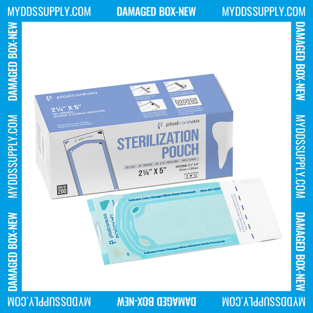 Worn Box-New 2000 2.25" x 4" Self-Sealing Sterilization Pouches by PlastCare USA (Warehouse Deal) - My DDS Supply
