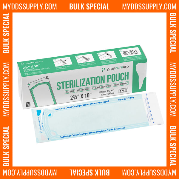 10,000 2.75" x 10" Self-Sealing Sterilization Pouches for Autoclave by PlastCare USA *Bulk Special* - My DDS Supply