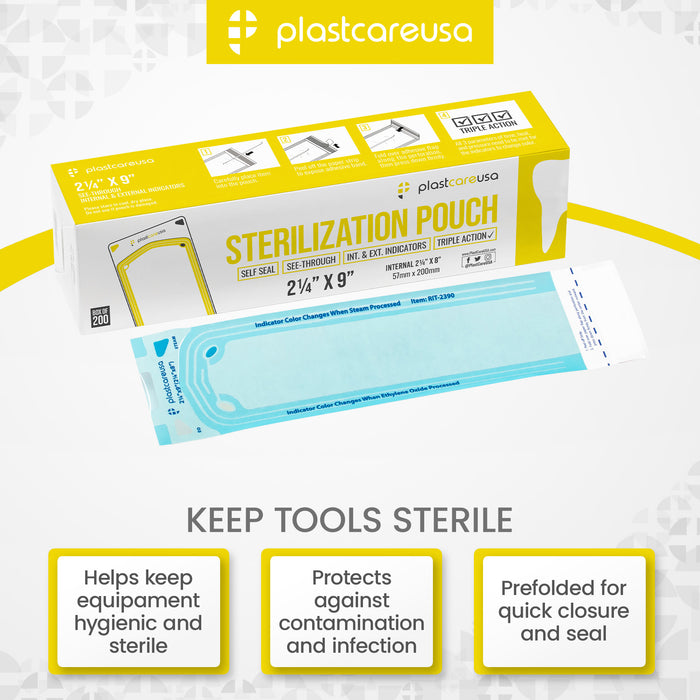 2000 2.25" x 8" Self-Sealing Sterilization Pouches by PlastCare USA - My DDS Supply