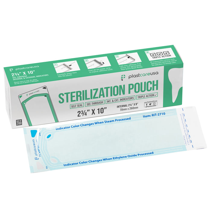 2.75" x 10" Self-Sealing Sterilization Pouches for Autoclave (Choose Quantity) by PlastCare USA - My DDS Supply