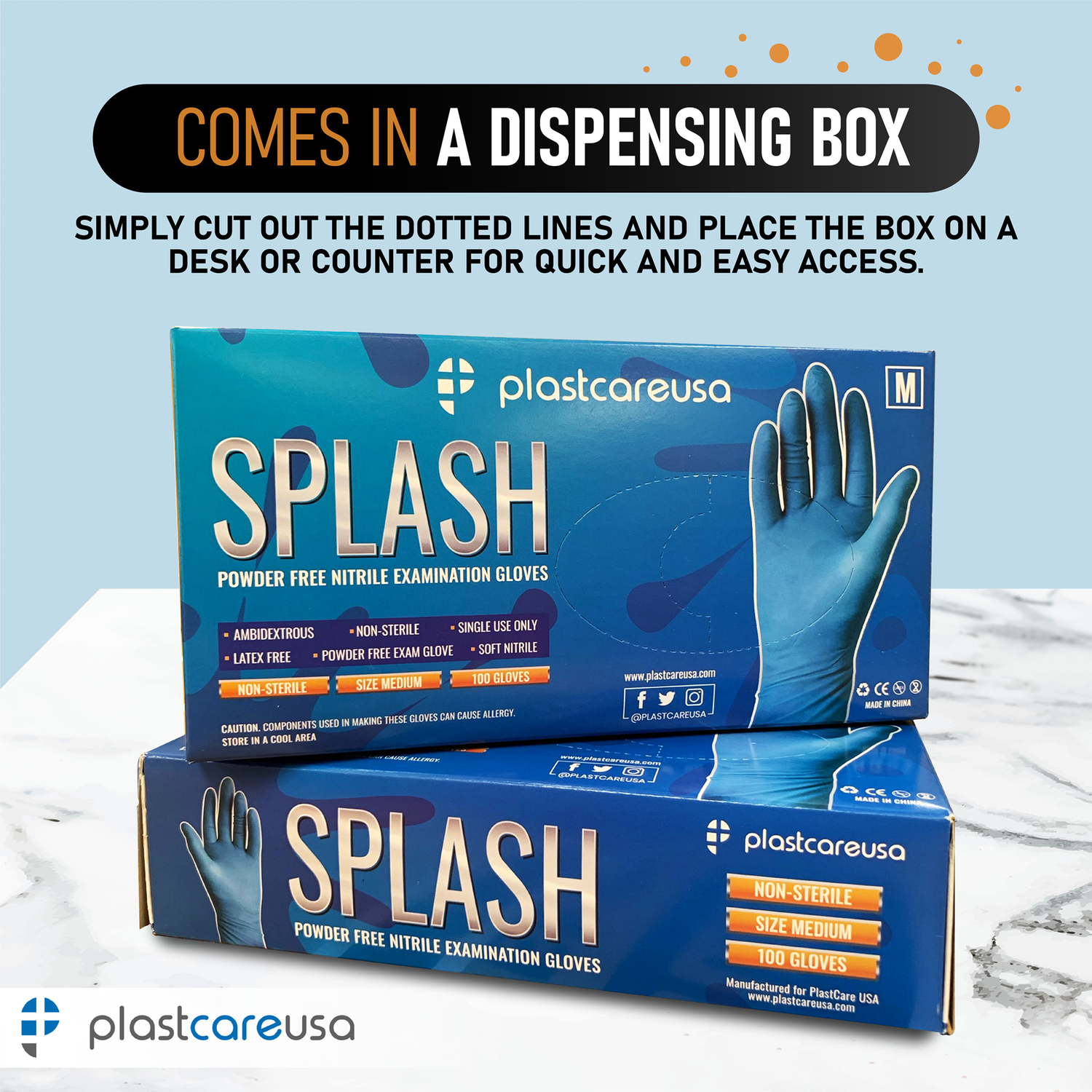 1000 EXTRA SMALL XS Blue Nitrile Exam Premium Gloves (Powder & Latex Free), PlastCare USA Splash - My DDS Supply