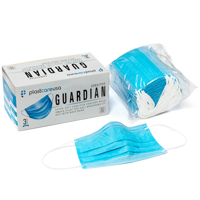 Blue 4-ply ASTM Level 3 masks with maximum fluid resistance