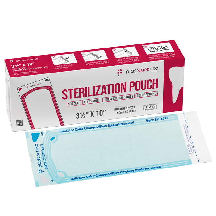 3.5" x 10" Self-Sealing Sterilization Pouches for Autoclave (Choose Quantity) by PlastCare USA - My DDS Supply