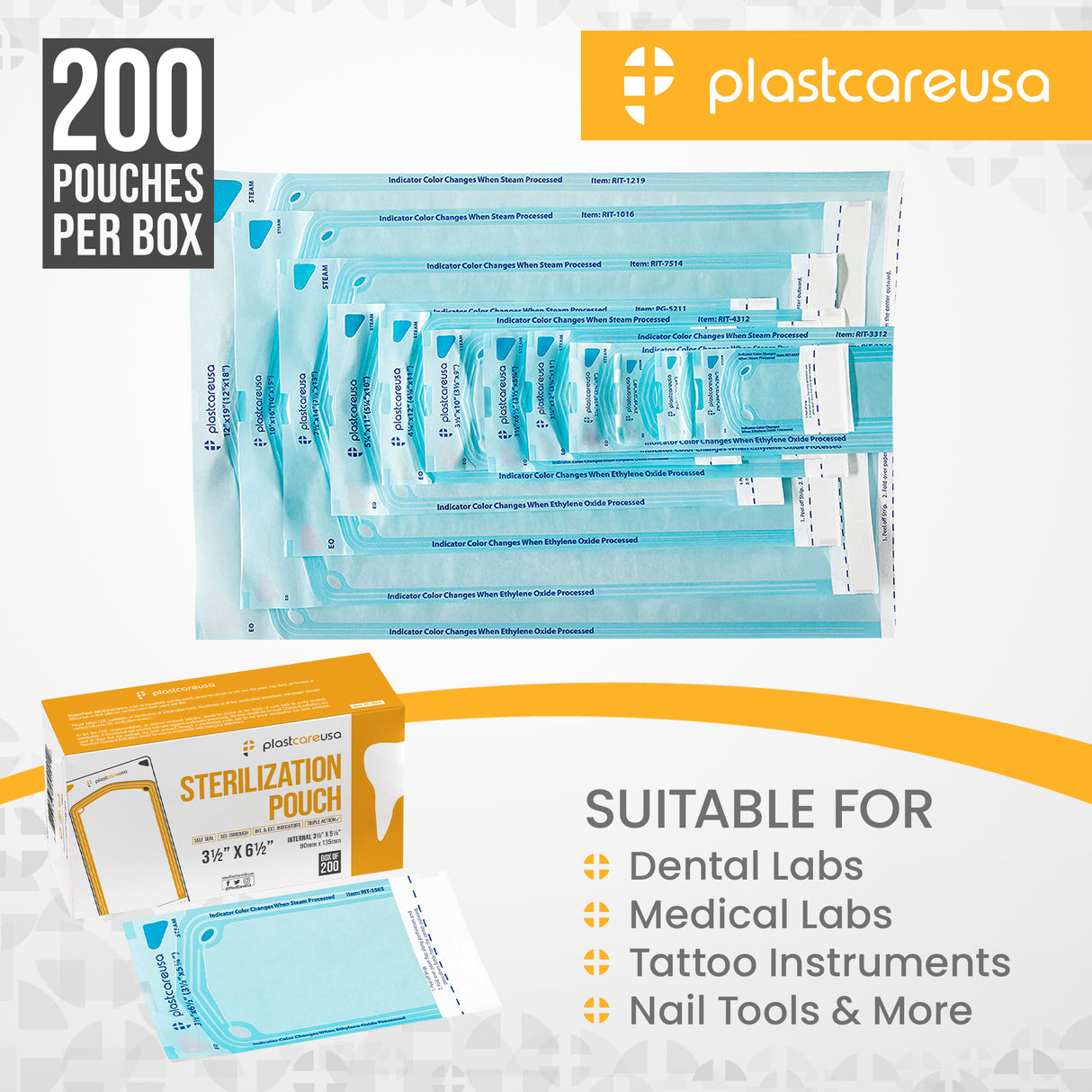 3.5" x 5.25" Self-Sealing Sterilization Pouches for Autoclave (Choose Quantity) by PlastCare USA - My DDS Supply