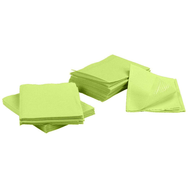Absorbent lime green dental bib towels, 13 x 18 in