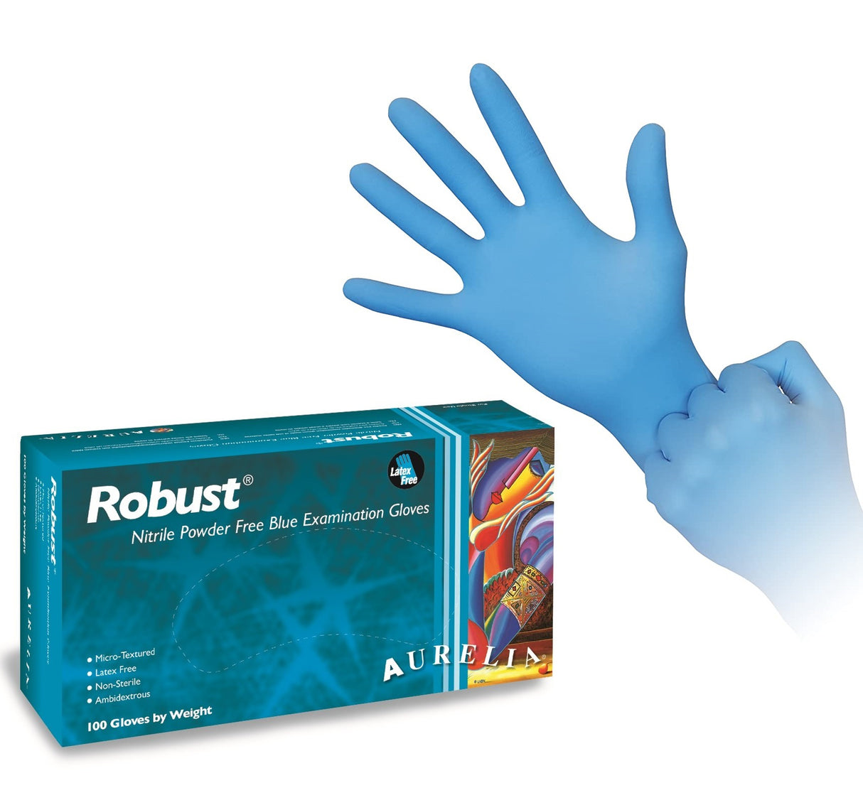 1000 Small Aurelia Robust Blue Nitrile 4.5 mil Powder Free Examination Gloves - My DDS Supply
