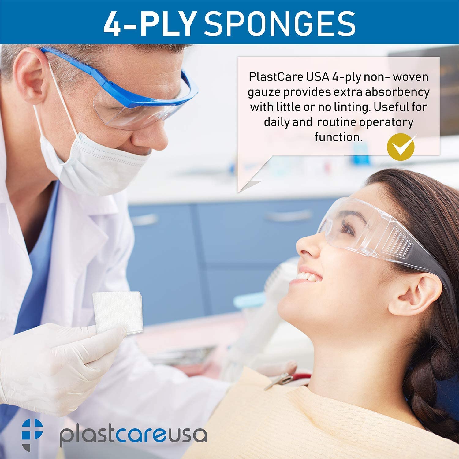 20,000 2x2 4-Ply Non Woven, Non-Sterile Cotton Dental Gauze Sponges by PlastCare USA - My DDS Supply