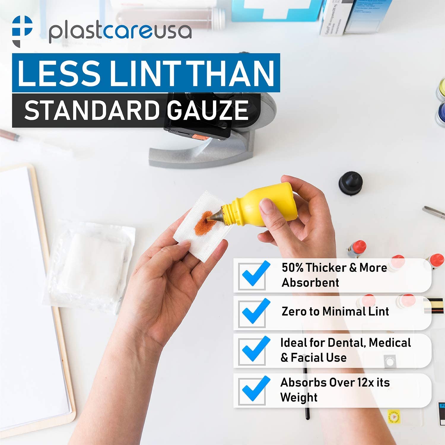 20,000 2x2 4-Ply Non Woven, Non-Sterile Cotton Dental Gauze Sponges by PlastCare USA - My DDS Supply