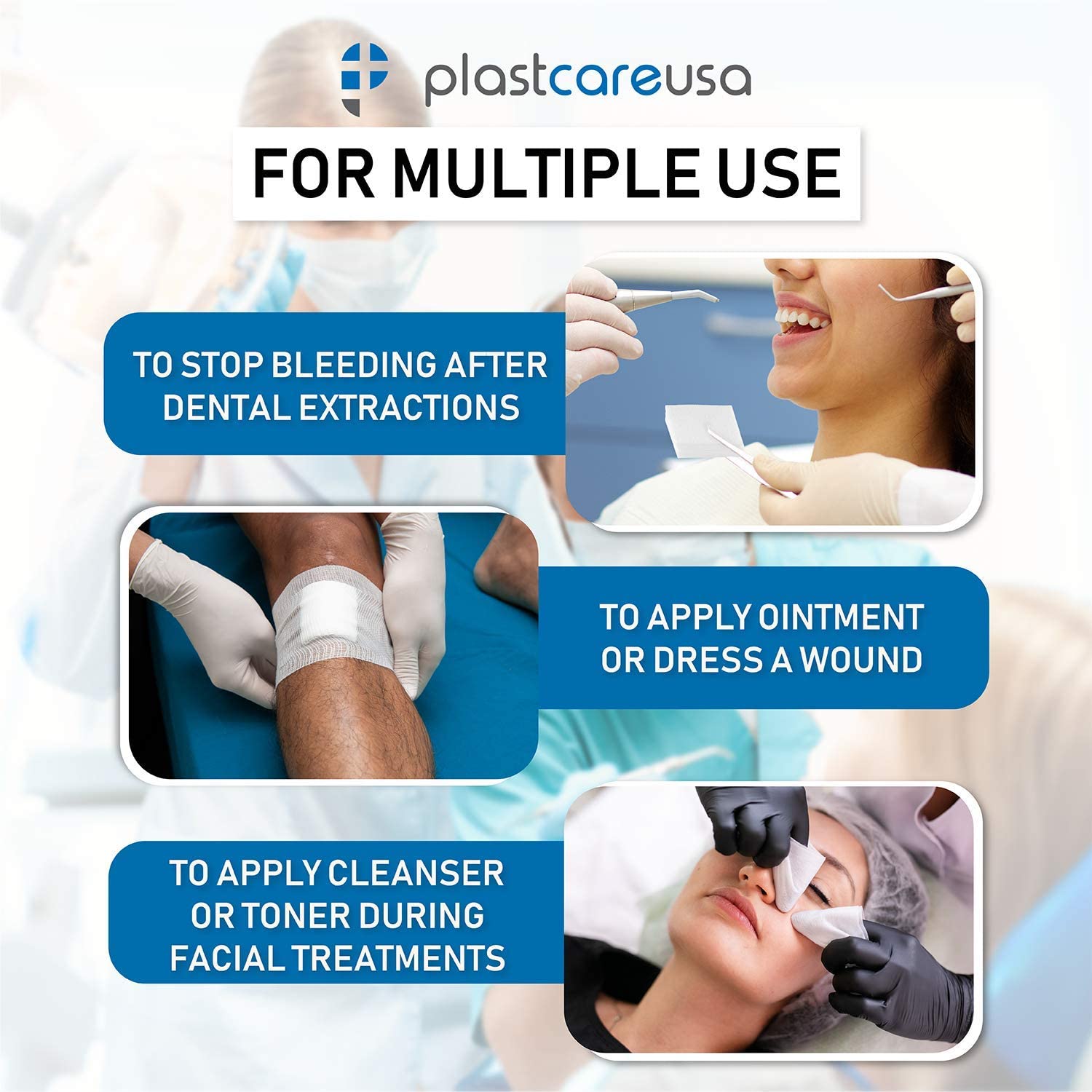 1000 4x4 4-Ply Non Woven, Non-Sterile Cotton Dental Gauze Sponges by PlastCare USA - My DDS Supply