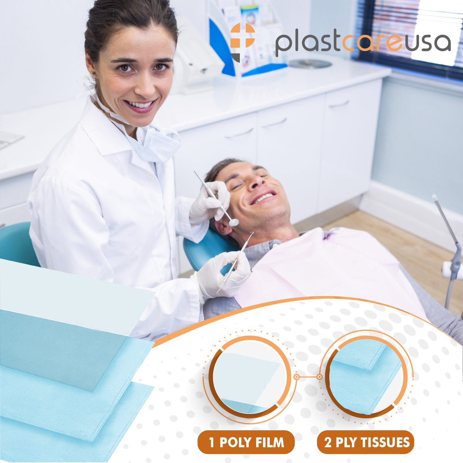 2000 Yellow 3-Ply 13x18 Dental Patient Towel Bibs (4 Cases of 500) by PlastCare USA - My DDS Supply