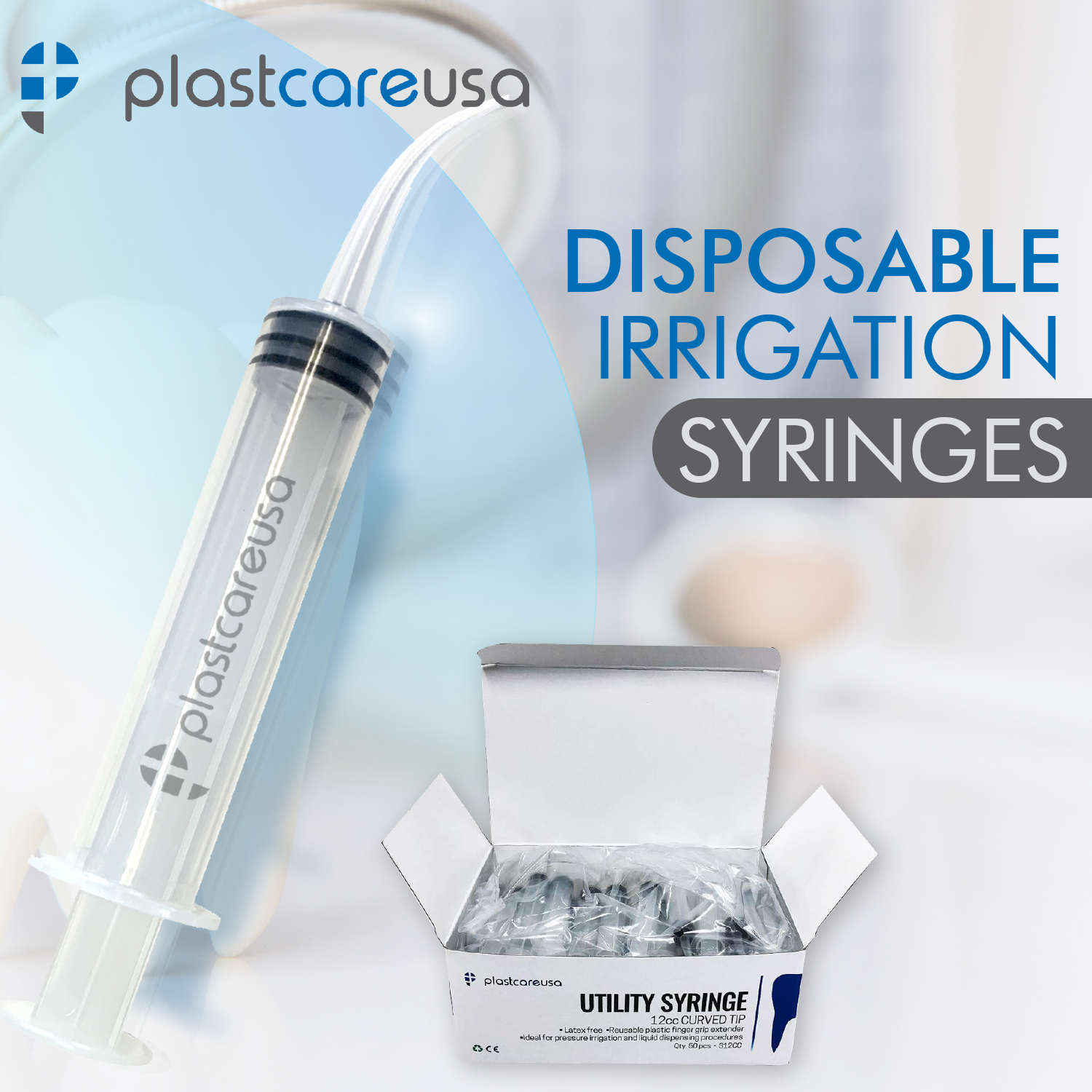 50 Curved Tip 12cc Monoject 412 Style Dental Oral Irrigation Utility Syringes (1 Box) - My DDS Supply