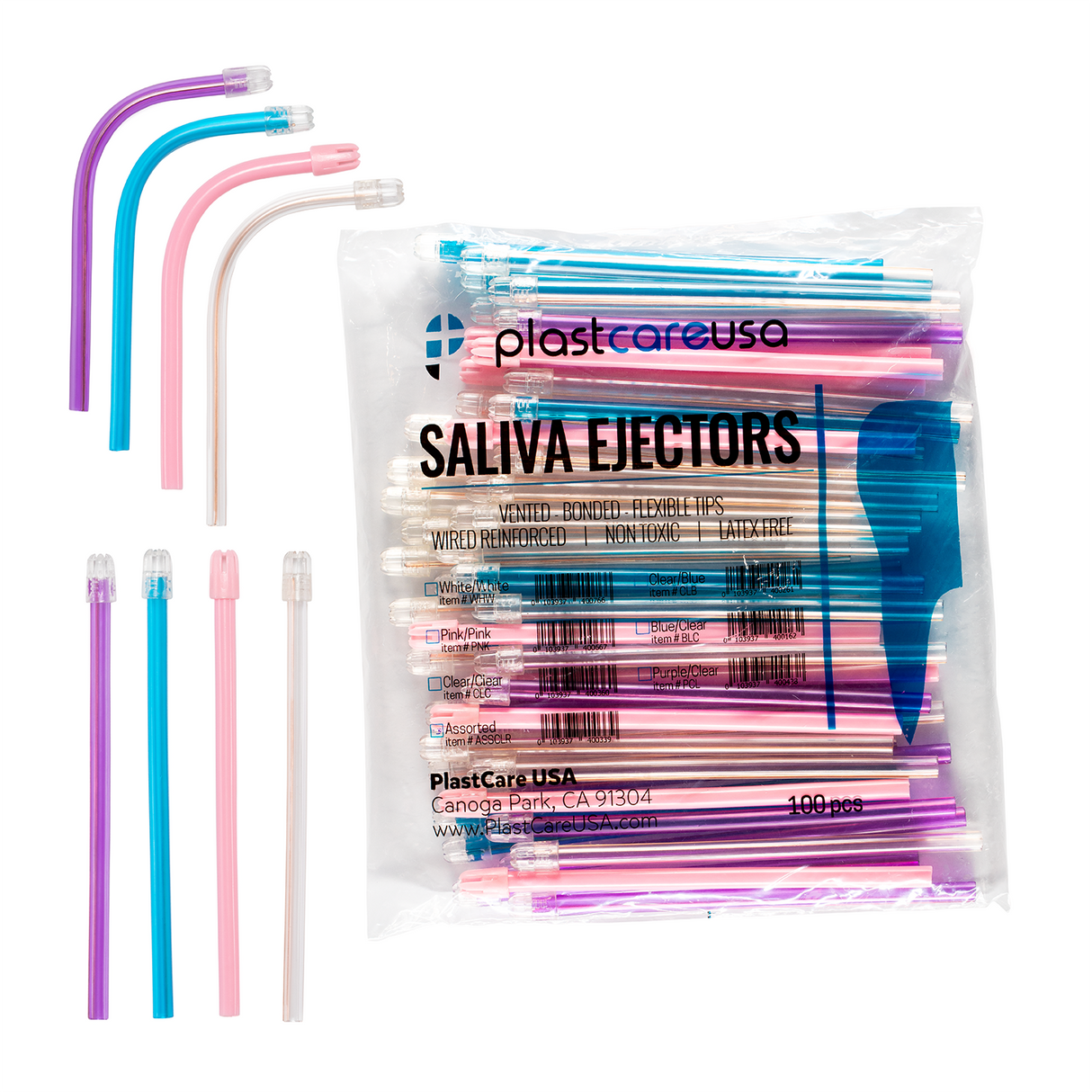 100 Assorted Rainbow Saliva Ejectors (1 Bag) by PlastCare USA - My DDS Supply