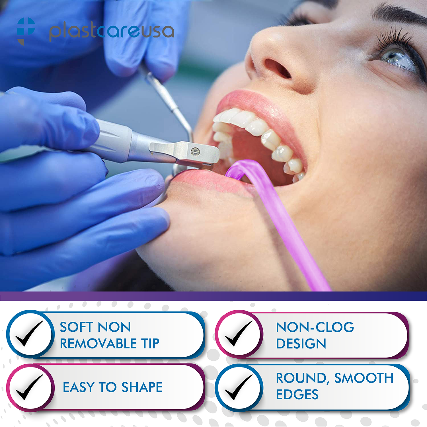 6000 Purple Body Clear Tip Saliva Ejectors (60 Bags, 6 Cases) by PlastCare USA - My DDS Supply