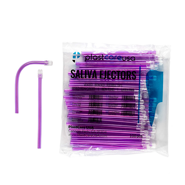 6000 Purple Body Clear Tip Saliva Ejectors (60 Bags, 6 Cases) by PlastCare USA - My DDS Supply