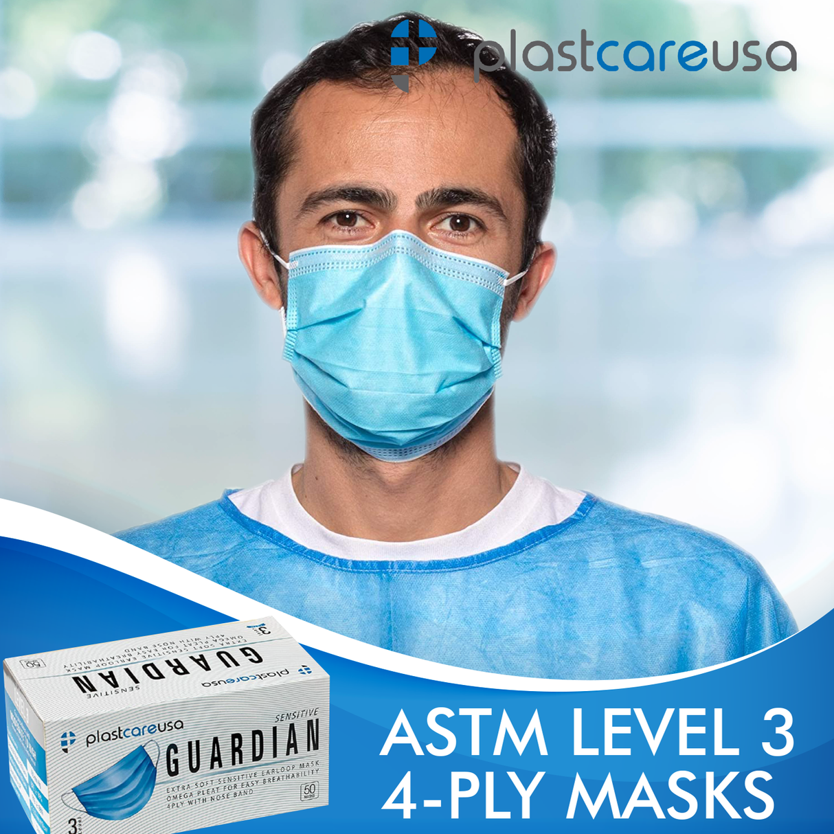 2000 ASTM Level 3 4-Ply Surgical Masks (Blue) by PlastCare USA (40 Boxes of 50) Case - My DDS Supply