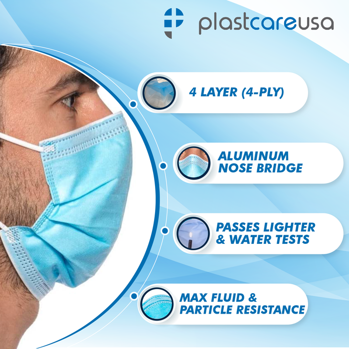 2000 ASTM Level 3 4-Ply Surgical Masks (Blue) by PlastCare USA (40 Boxes of 50) Case - My DDS Supply