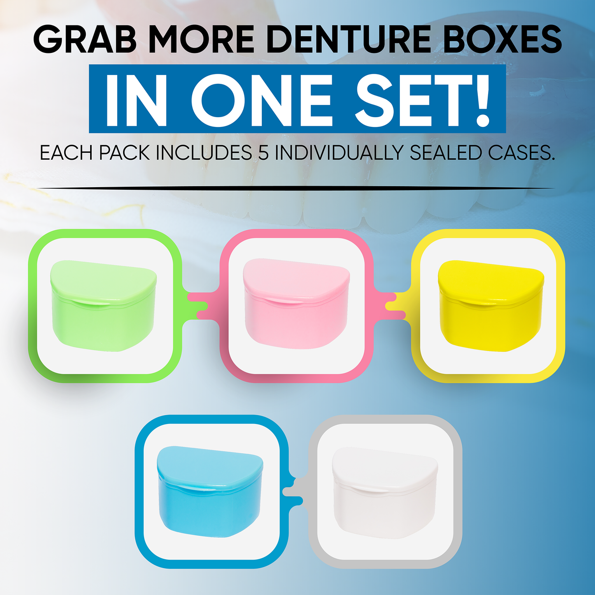 Assorted 5 Pack Denture Case Bath Holders for Retainers Teeth Guards (Individually Sealed) - My DDS Supply