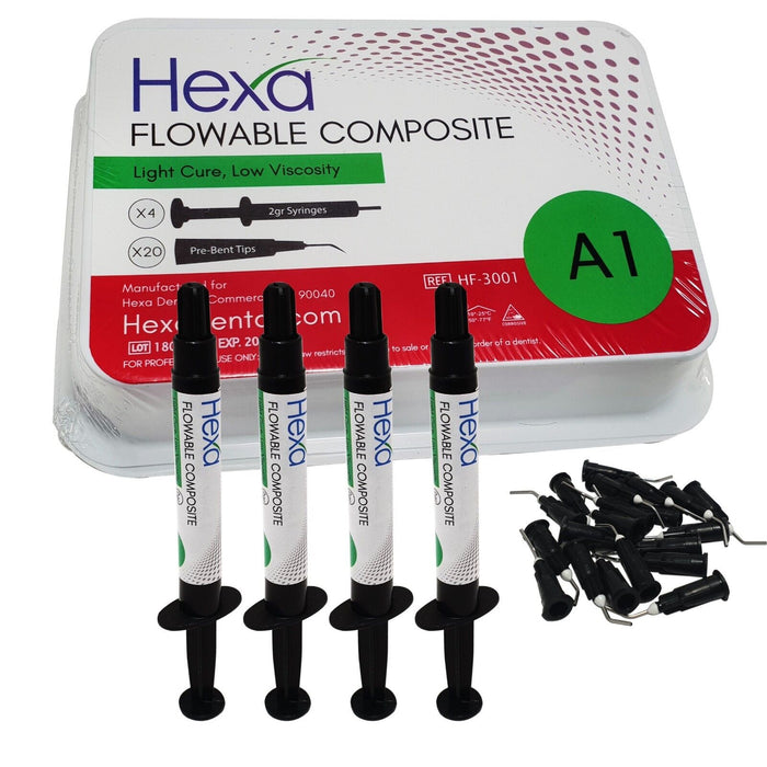 Hexa A1 Flowable Composite Light Cure , Low Viscosity (4 x 2gm Syringes + 20 Tips) - My DDS Supply