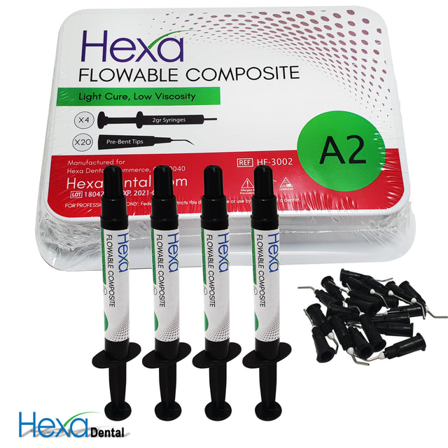 Hexa A2 Flowable Composite Light Cure , Low Viscosity (4 x 2gm Syringes + 20 Tips) - My DDS Supply