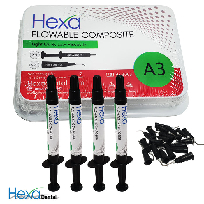 Hexa A3 Flowable Composite Light Cure , Low Viscosity (4 x 2gm Syringes + 20 Tips) - My DDS Supply