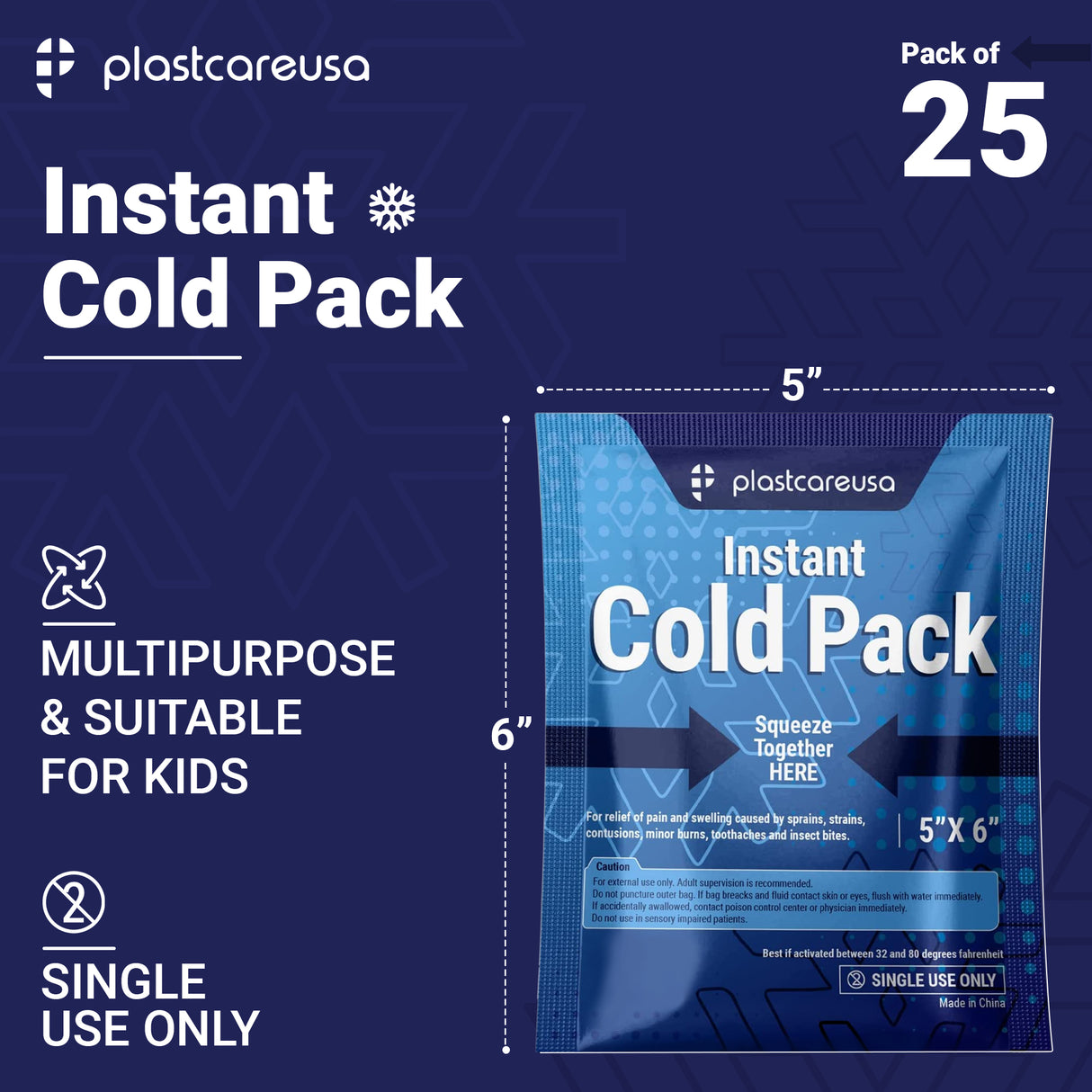 5" x 6" Instant Cold Packs for Pain Relief, Swelling, Sprains (Case of 25 Disposable Packs) - My DDS Supply
