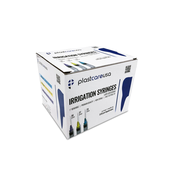 100 x 3cc 27 Gauge Irrigation Syringes & Tips, Yellow (1 Box) by PlastCare USA - My DDS Supply
