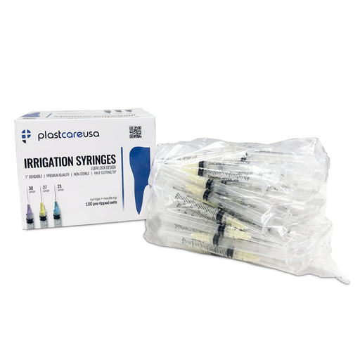 100 x 3cc 27 Gauge Irrigation Syringes & Tips, Yellow (1 Box) by PlastCare USA - My DDS Supply