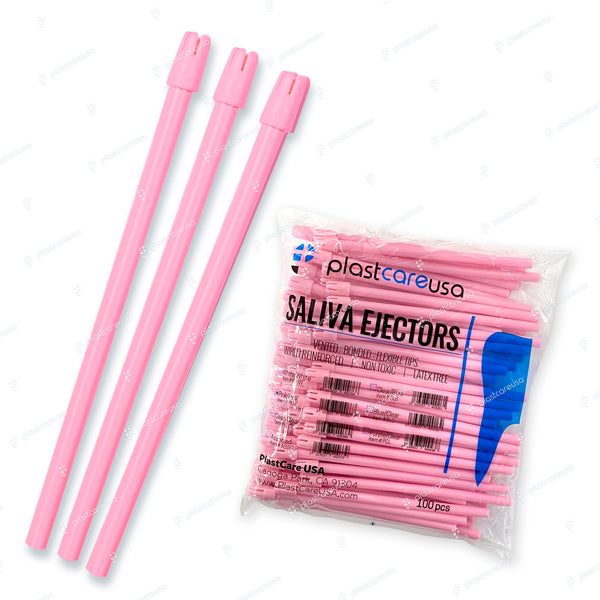 100 Pink Saliva Ejectors (1 Bag) by PlastCare USA - My DDS Supply